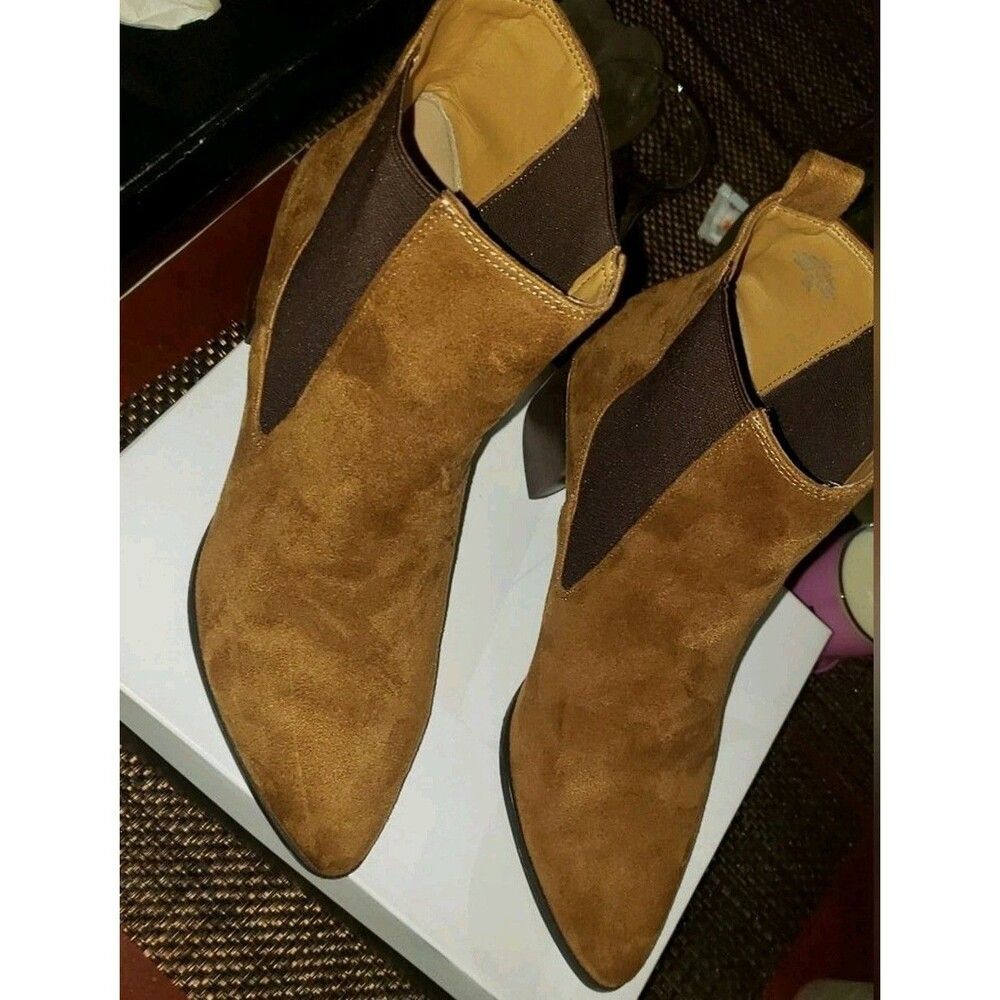 Nine West NWT Womens 10W Brown Faux Suede Chelsea Pull On Block Heel Ankle Boots - Picture 10 of 11
